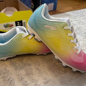 Kids Brava Gradient Soccer Shoes - Blue, Yellow, Pink